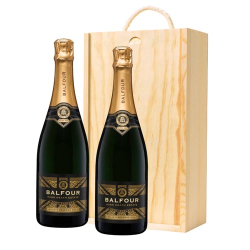 Balfour Leslies Reserve Gold English Sparkling 75cl Double Pine Wooden Gift Boxed (2x75cl)